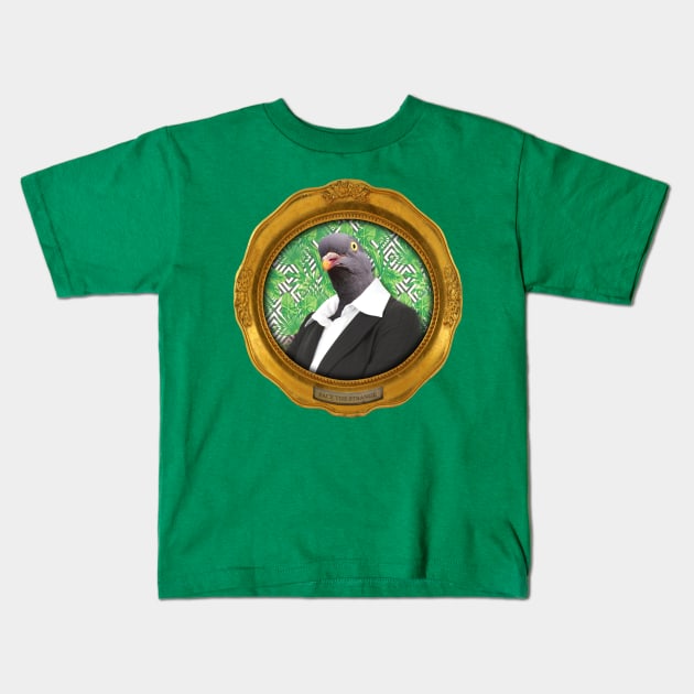 Green Pigeon Lady in Vintage Frame Kids T-Shirt by FaceTheStrange